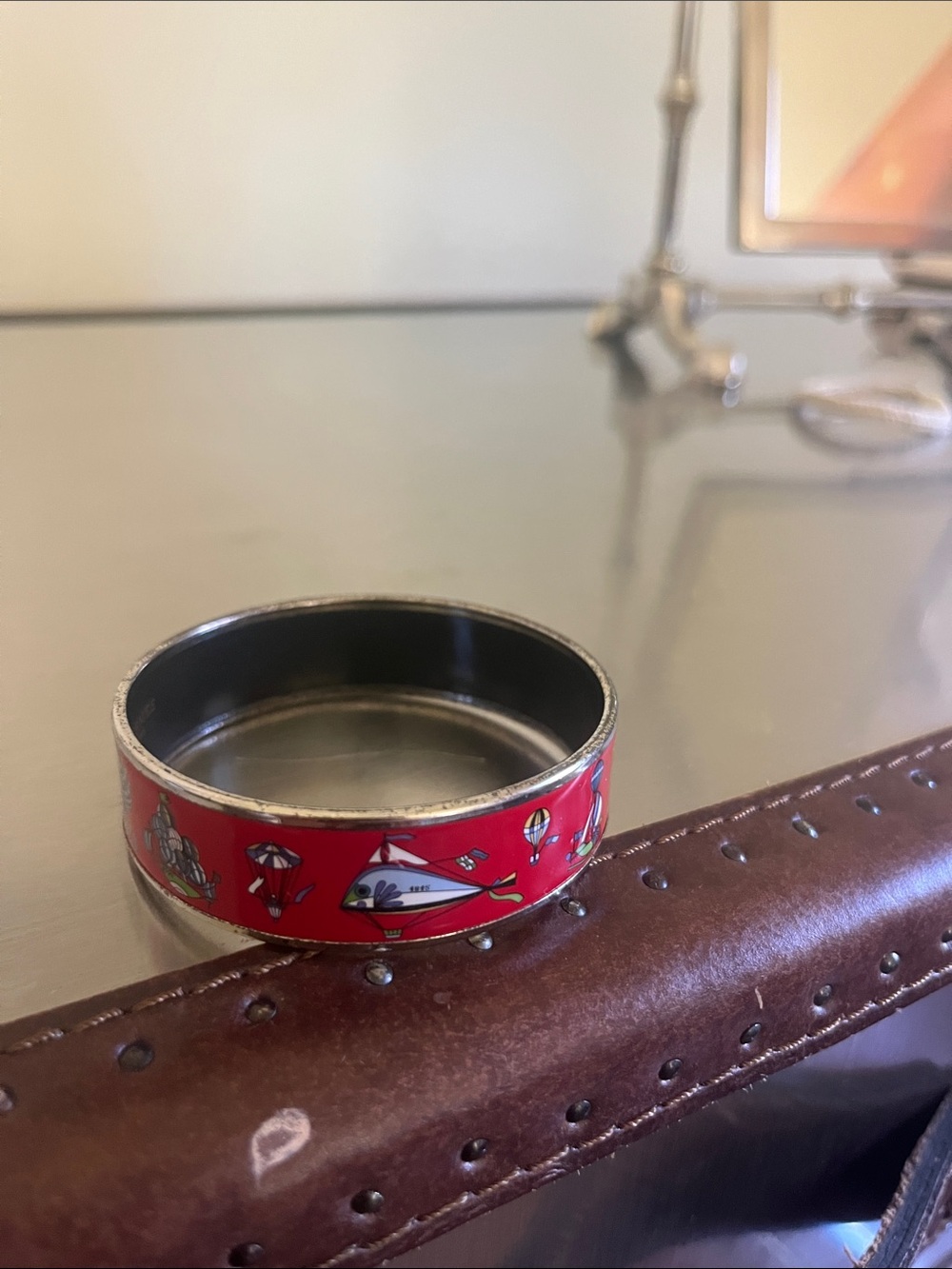 Hermes Red Enamel Bangle Bracelet with Multicolor Accents